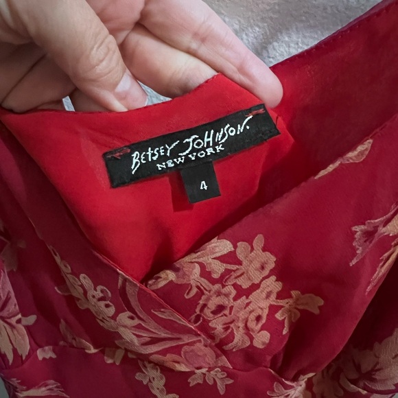 Betsey Johnson Red Slip Dress with Peach Floral Embroidery - Picture 4 of 4